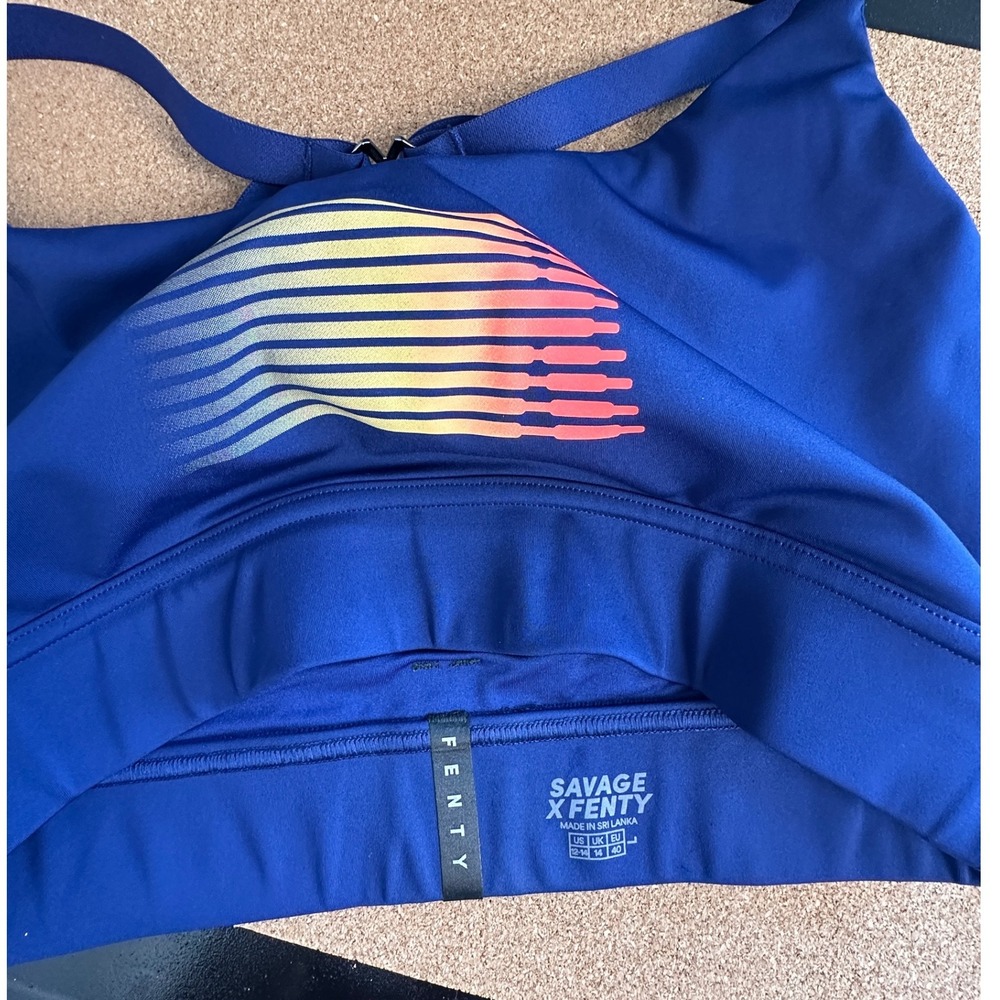Savage X Fenty Activewear Set Bra High Waist Biker Shorts XL Navy Ombre Stripe - Picture 2 of 8